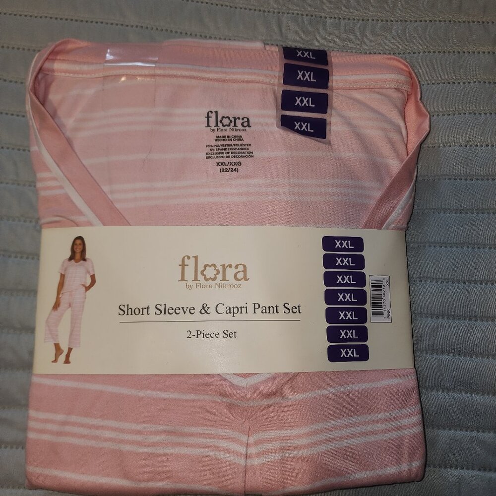 NWT~FLORA~Plus Size Womens 2pc Pink Capri Pajama Set~Sz XXL (22-24)
